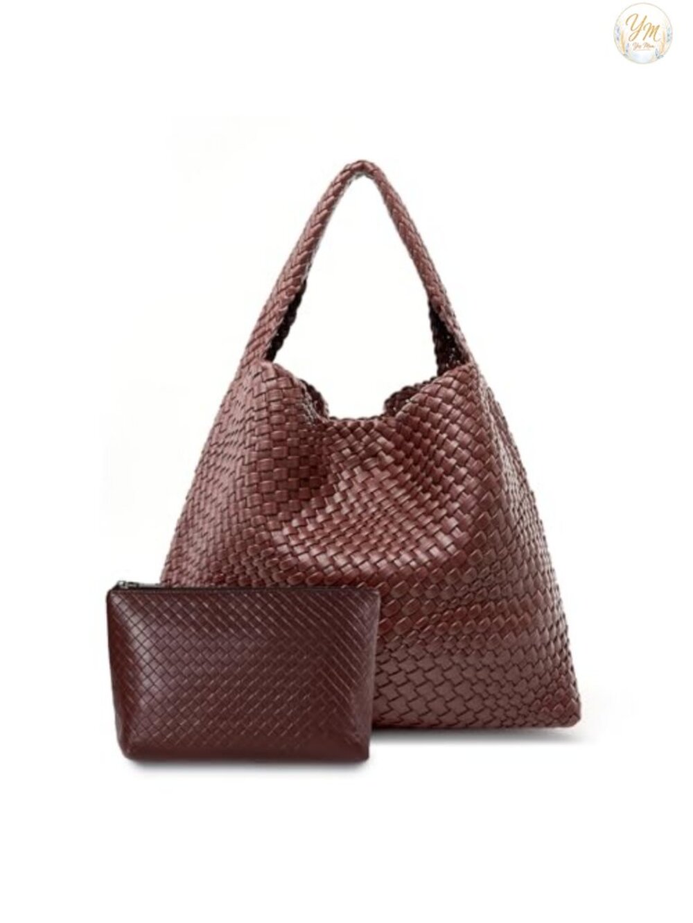 Large Woven Tote Bag Faux Leather Shoulder Handbag with Clutch
